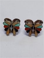 Silvertone Enamel Butterfly Earrings