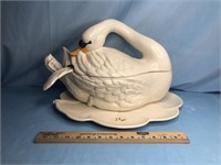 Ceramic Swan Punch Bowl, Ladle and Platter