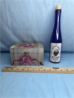 Wooden Jewelry Box and Vintage Glass Bottle