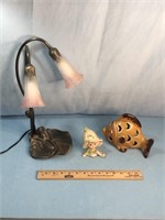 Tulip Lamp, Homco Figurine and Ceramic Fish