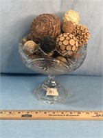 Cut Glass Pestal Bowl with Décor Balls