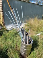 Old Keg & Assorted Metal Poles