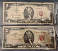 2 - 2 Dollar Bills Red Seal