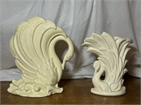Pair of Vintage Swan Vases, One Marked McCoy