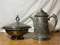 Vintage Silver Plated Pitcher and Serving Bowl