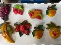 Vintage Chalkware fruit wall plaques
