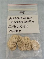 (20) Washington Silver Quarters, (6) 1936,