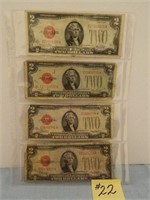 (4) 1928 Ser. $2 U.S. Notes w/Red Seals