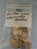(60) 1940's Silver Washington Quarters