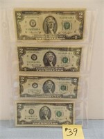 (4) 1976 Ser. $2 Federal Reserve Notes, Green Seal
