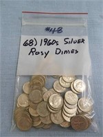 (68) Rosy 1960's Silver Dimes