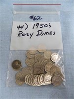 (44) 1950's Rosy Silver Dimes