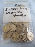 (50) 1940's Silver Washington Quarters