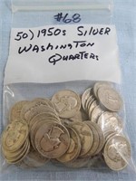 (50) 1950's Silver Washington Quarters