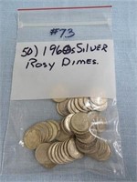 (50) 1960's Rosy Silver Dimes