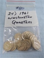(24) 1961 Silver Washington Quarters