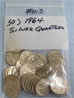(50) 1964 Silver Washington Quarters