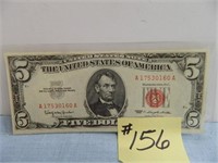 1963 Ser. $5 U.S. Note, Red Seal Crisp