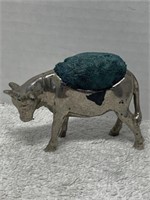 VINTAGE GERMAN METAL COW PIN CUSHION 2 3/8T X 3