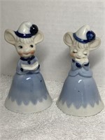 (2) VINTAGE BLUE AND WHITE PORCELAIN MOUSE BELLS