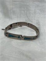 TAXCO BRACELET WITH INLAYED TURQUOISE SIGNED VJC