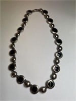 STERLING SILVER AND BLACK CABOCHON NECKLACE  16in