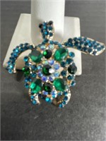 ENAMEL BLUE AND GREEN JEWELED TURTLE BROOCH 2T X