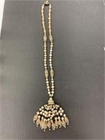 VINTAGE COSTUME PEARL AND CRYSTAL NECKLACE- 26”