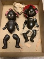 2 PC VINTAGE BLACK AMERICANA BISQUE JOINTED DOLLS