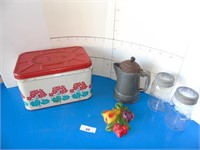 Metal Bread box  Granite Tea pot, kitchen decor pi