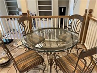 (48" D) Metal And Glass Table With (4) Chairs -