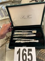 Silverplate Makeup Brushes In Box (R4)