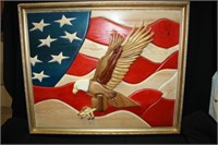 Wooden American Flag Eagle Artwork (Handmade)