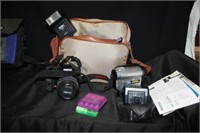 Cameras w/Case; Pentax Digital Camera K2000, flash