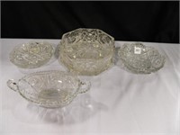 Glass Serving Dishes; 3 w/sawtooth edge; Handled D