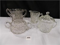 Glass Sugar Bowls-(3); Creamer-(1);