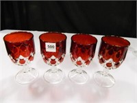 EAPG, US Glass Ruby Red Block Goblets; Set of 4;