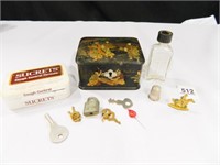 Trinket Box; Glass Bottle; Sucrets Tin; Thimble; L
