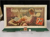 1958 7-Up Print w/Wooden Frame; 14" x 24"