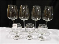 Wine Glasses-(4); Brandy Glasses-(3);