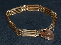 Antique 9K Gold Gate Link Bracelet Heart Lock