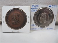 2 Tercentenary Medals 1970 Celebrating 300 Years