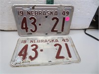 1949 Nebraska License Plate Set 43-21 (does have 2