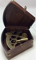BRASS SEXTANT IN WOODEN BOX