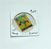 CY YOUNG POSTAGE STAMP PINBACK BUTTON INDIANS