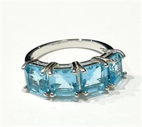 CLASSIC BLUE TOPAZ 4CT STERLING ROW RING