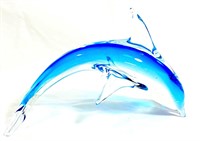 MAGICAL BLUE/CLEAR HAND BLOWN ART GLASS DOLPHIN