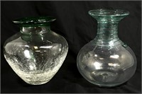 VINTAGE LOT OF 2 CLEAR HAND BLOWN ART GLASS VASES