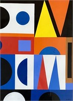 AUGUSTE HERBIN ABSTRACT OIL ON PAPER (FRENCH)