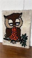 1970s Owl Latchhook Shag Wall Hanging 21x27